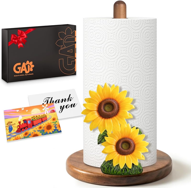 GAJ Sunflower Paper Towel Holder - Sunflower Decor for Kitchen Farmhouse Bathroom Counter - Gifts for Women Mom Grandma - 3D Vintage Yellow Stuff Decorative Accessories - Image 1